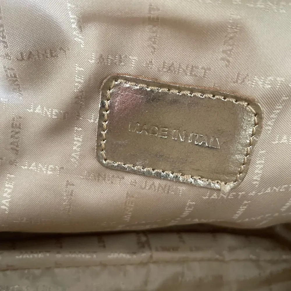 Janet & Janet Gold Leather Crossbody. Made in Italy.